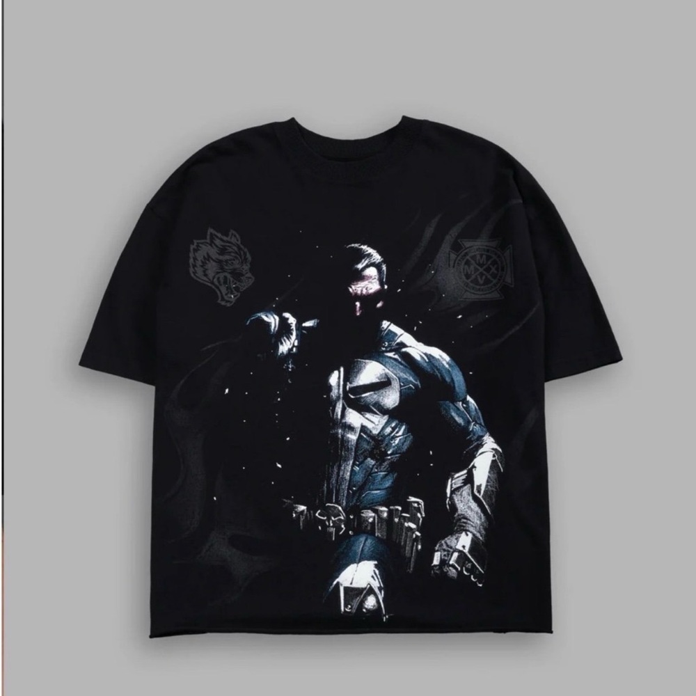 Darc Sport X PUNISHER GRUNGE MID-LENGTH RAW HEM TEE IN BLACK